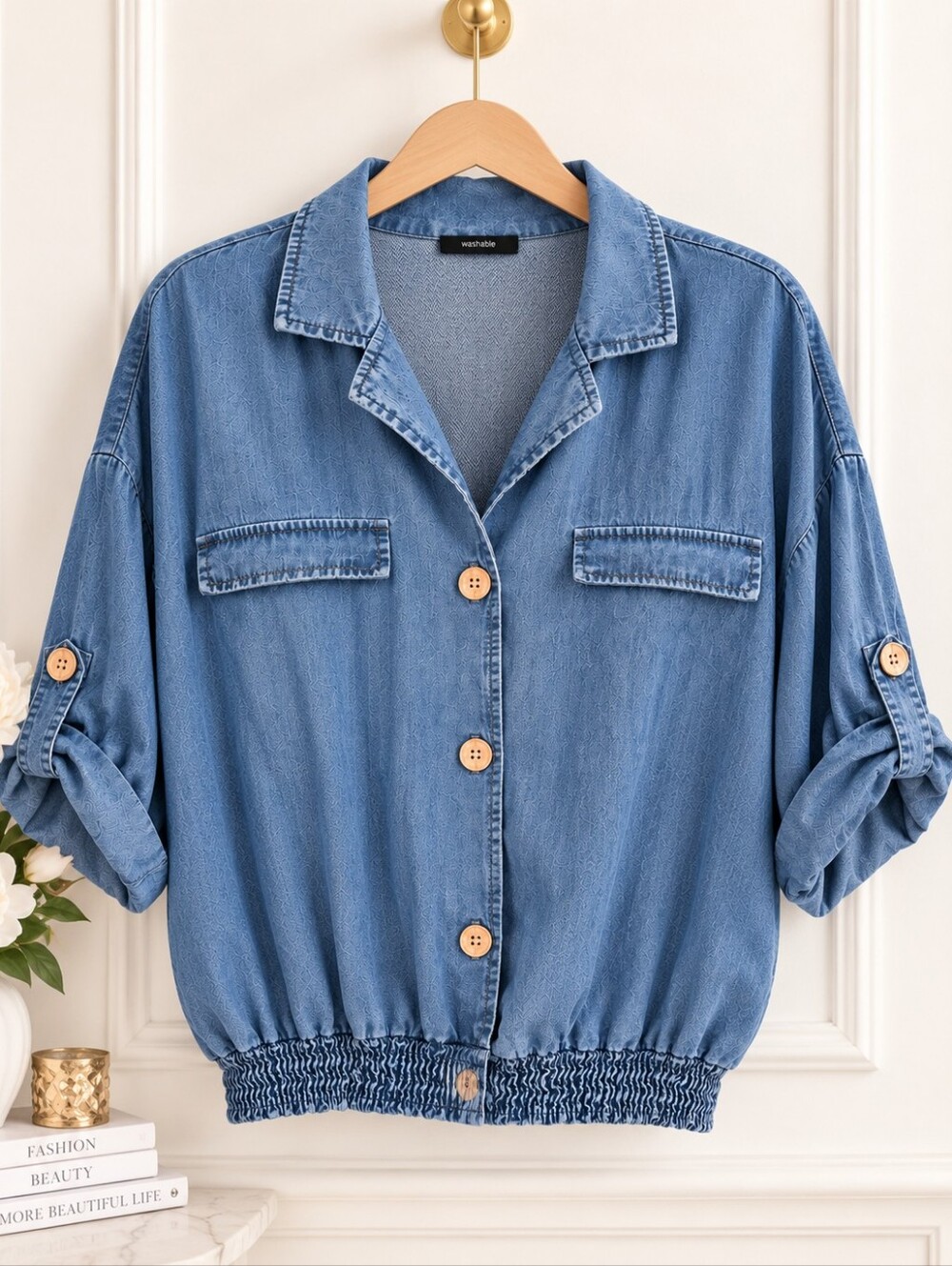Route 66 Blue Denim Western Button Front Shirt Blouse| 100% Cotton | Size: Large - Picture 5 of 9